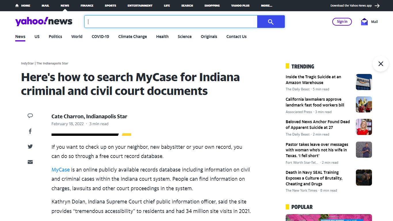 Here's how to search MyCase for Indiana criminal and civil court documents